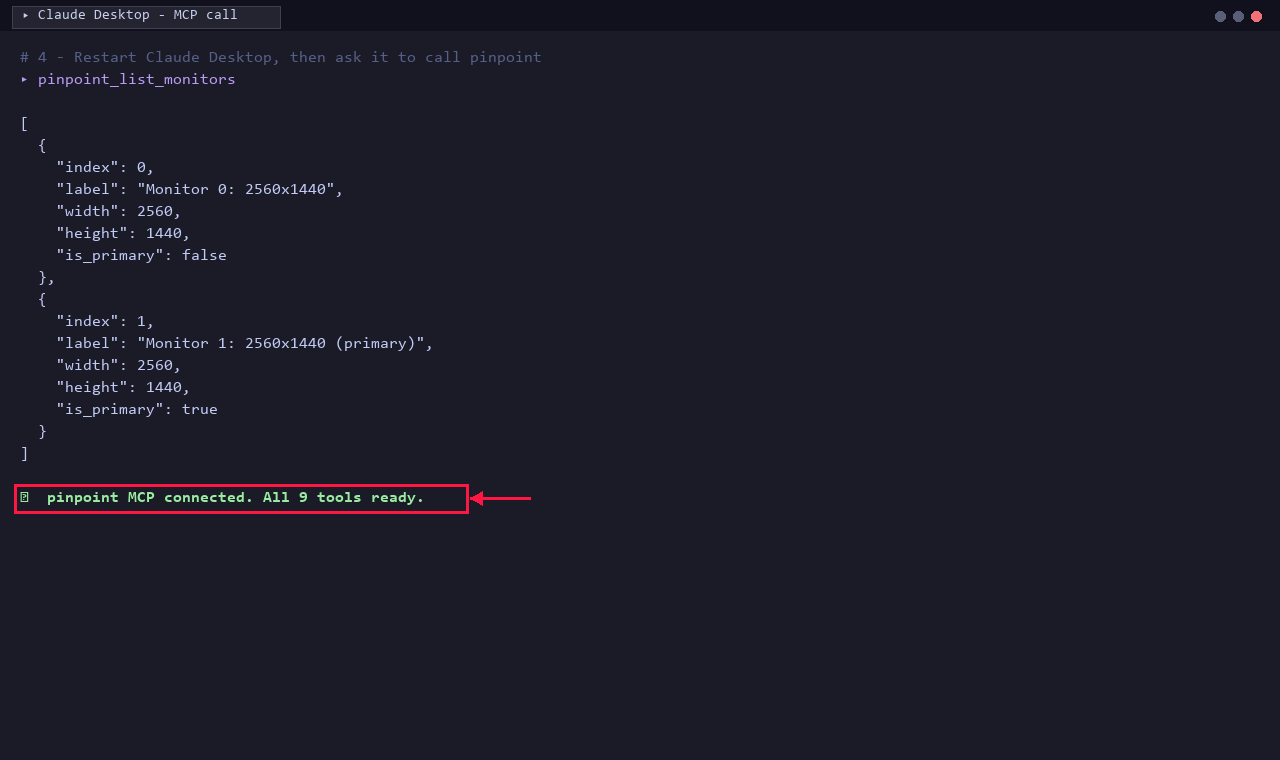 Claude Desktop successfully calling pinpoint_list_monitors